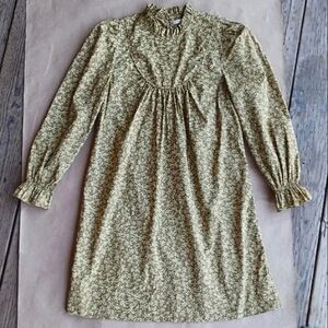 Doen Marabella Gold Winter Floral Long Sleeve Ruffle Dress sz XS
